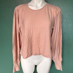 Free People Long Sleeve Pink Ribbon Shirt Top Pleats Poofy Sleeves